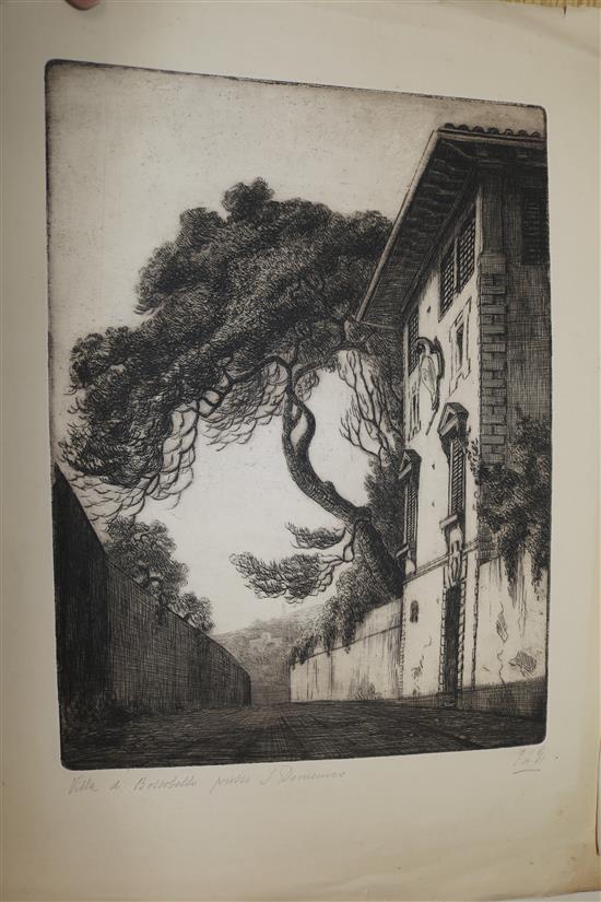 A folio of etchings and lithographs, largest 24 x 33cm